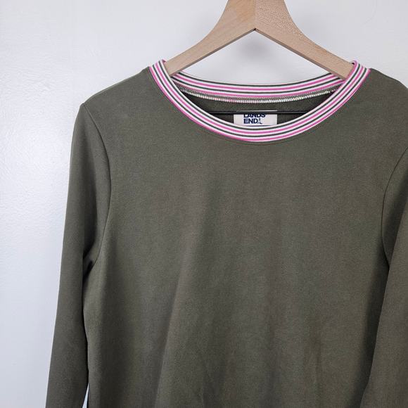 Lands' End Serious Sweats Crewneck Long Sleeve Sweatshirt Tunic Sz LT Tall Olive - Picture 2 of 6